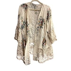 Solitaire Floral Crochet Lace Kimono Duster Shabby Chic Bohemian Bell Sleeve 3X‎